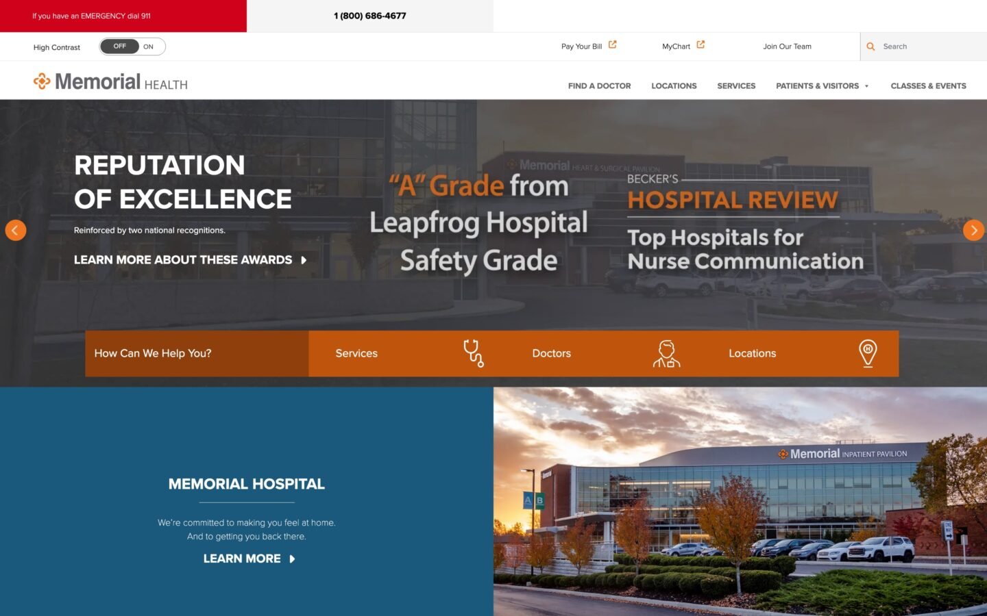 Memorial Health homepage at memorialohio.com